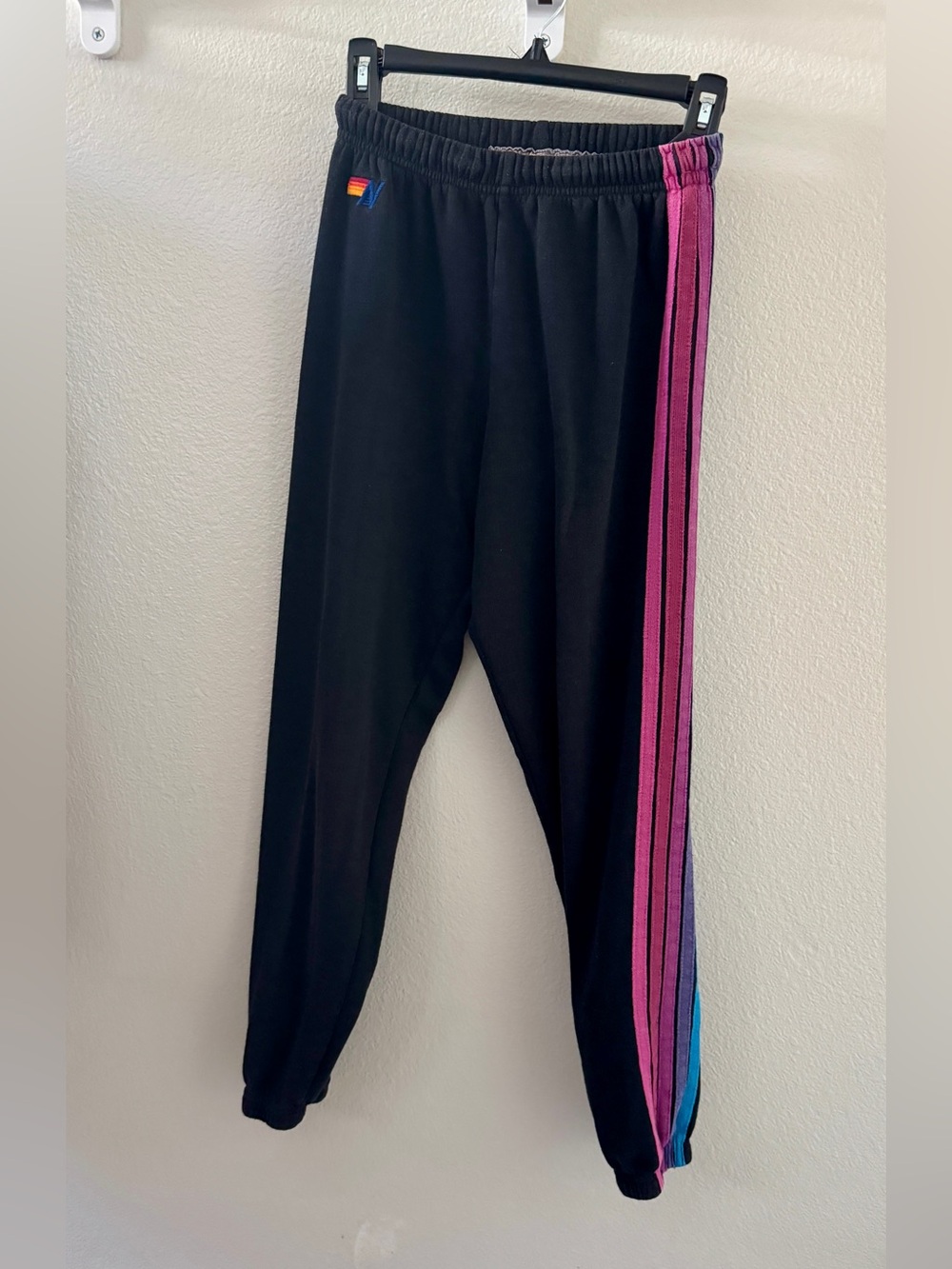 Aviator Kids Black Track Pants with Pink Stripe